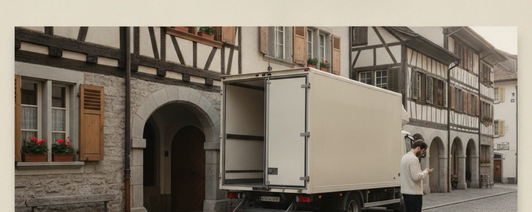 Strasse in Aarau mit Umzugswagen vor einem Hauseingang