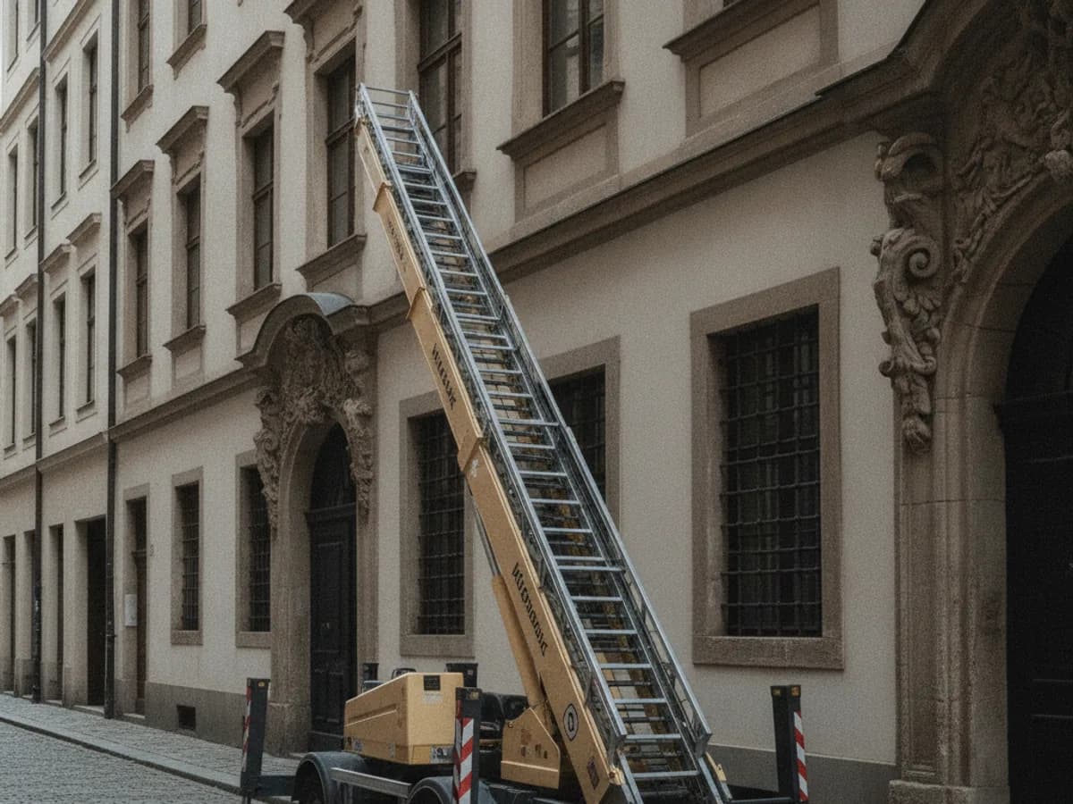 Möbellift auf einer engen Altstadtstrasse